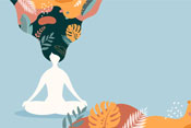 Cartoon silhouette of woman meditating